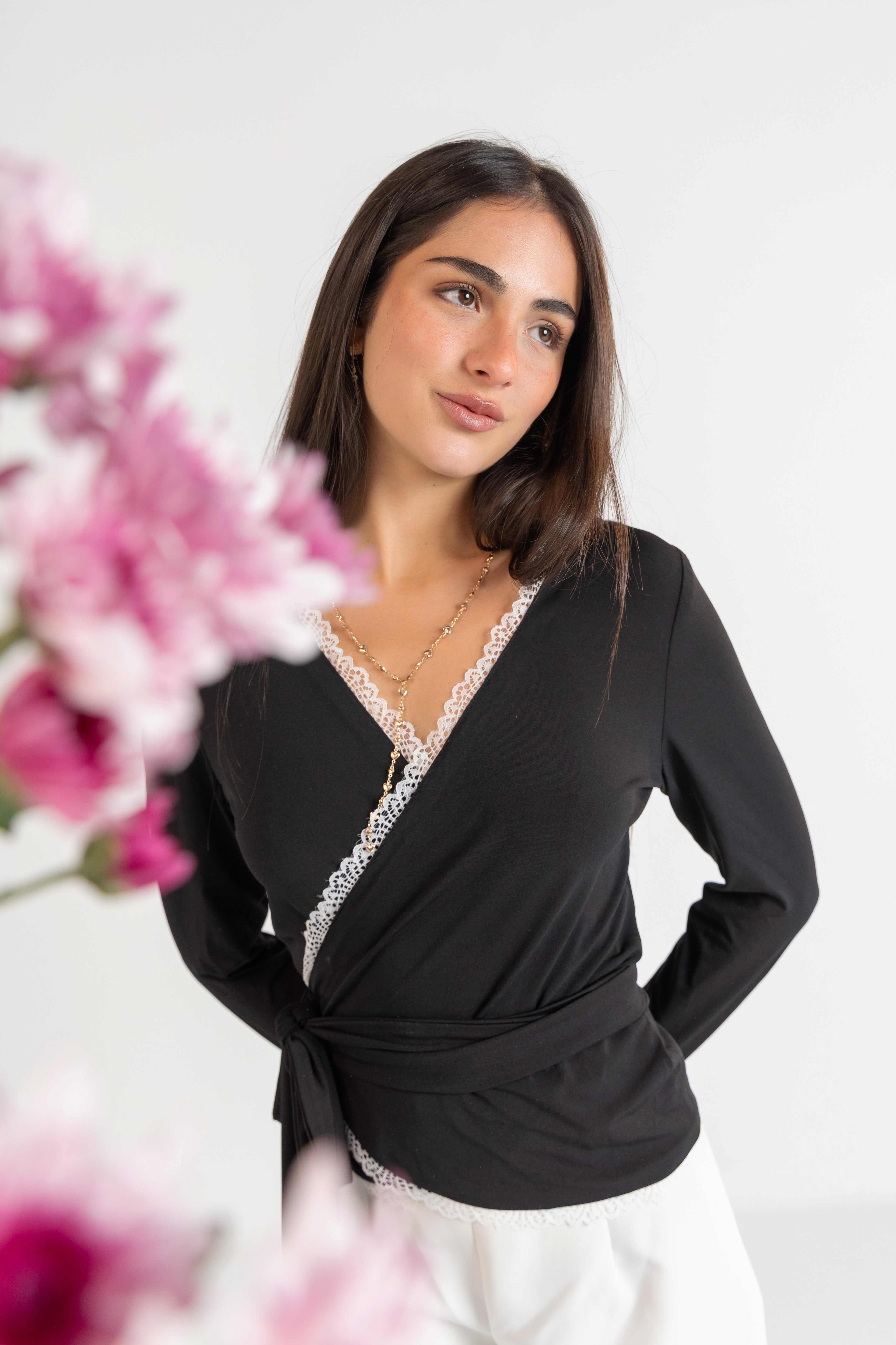 Black Lace Wrap Top